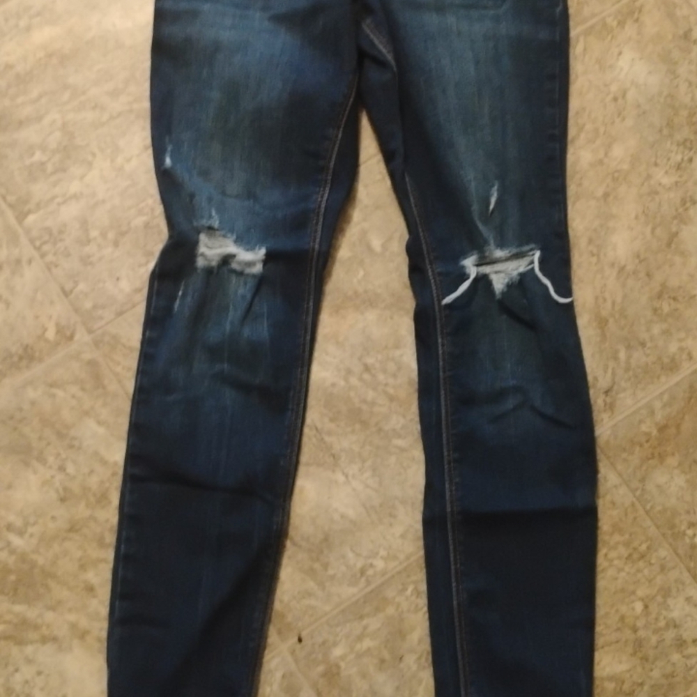 Old Navy Mid-rise Rickstar Dark Blue Distressed Skinny Jeans
